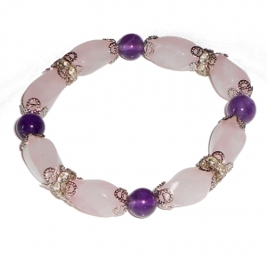 bracelet améthyste et quartz rose en perles
