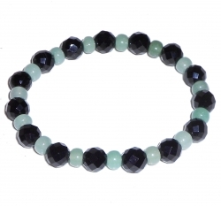Bracelet perles facettes en onyx noir et aventurine verte Perles de 8mm