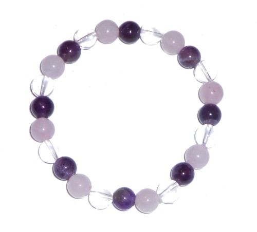 Bracelet perles quartz rose/améthyste/cristal de roche Perles de 8mm