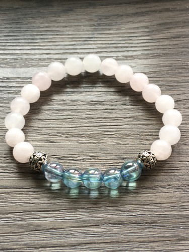 Bracelet en pierre quartz Aqua Aura et quartz rose Perles de 8mm