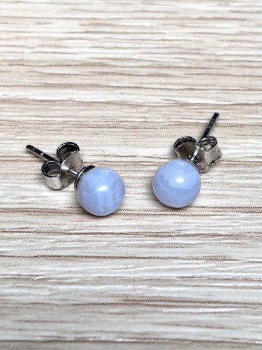 Boucles d'oreilles agate blue lace perles de 6mm