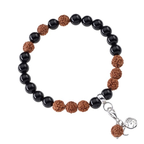 bracelet en pierre tourmaline noire et graines rudraksha