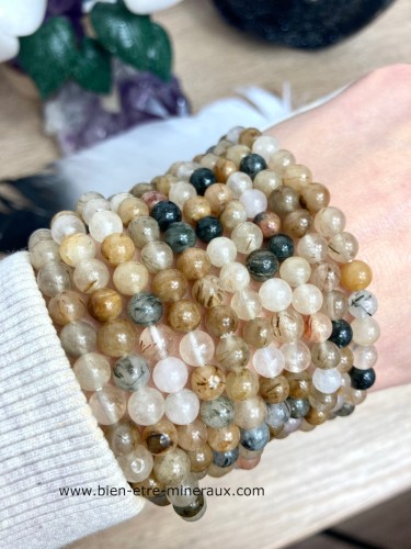 Bracelet quartz rutile perles de 6mm