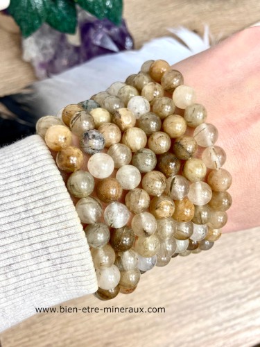 Bracelet quartz rutile perles de 8mm