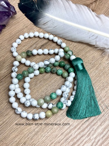 Mala 108 perles en howlite et jade
